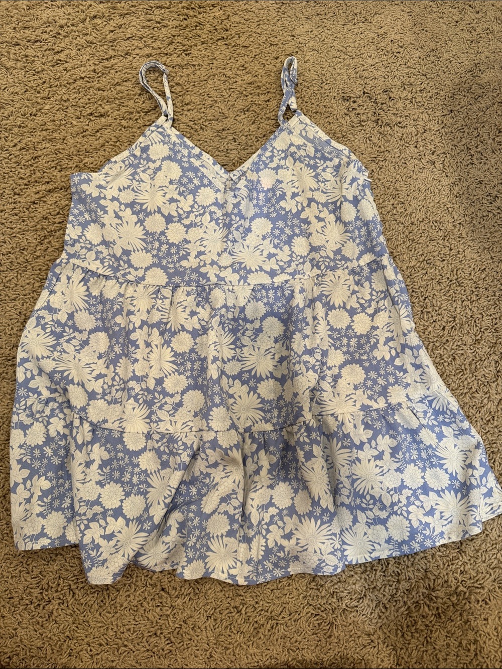 Pink Lily Blue and White Floral Tiered Cami